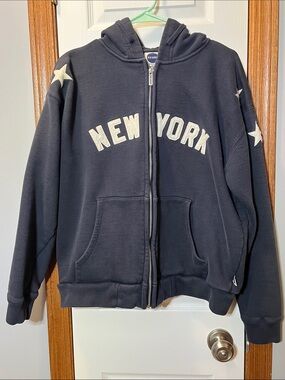 Blue Marlin New York Navy/White Heavyweight Zip Front Fleece Jacket Unisex Small